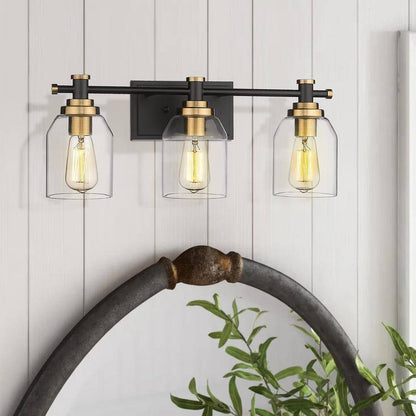 JAZAVA 21.3 in. 3 Light Black and Gold Indoor Vanity Light Wall Sconce Light