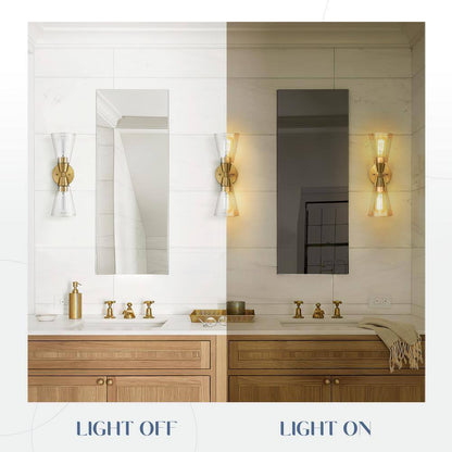JAZAVA 16.57 in. 2 Light Gold Vanity Lights Clear Glass Indoor Wall Sconce