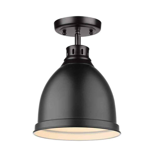 Golden Lighting Duncan Collection 1-Light Black Flush Mount w/ Matte Black Shade