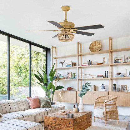 Flint Garden 52 in. Weathered Gold Ceiling Fan w/ Light Kit and Remote Control