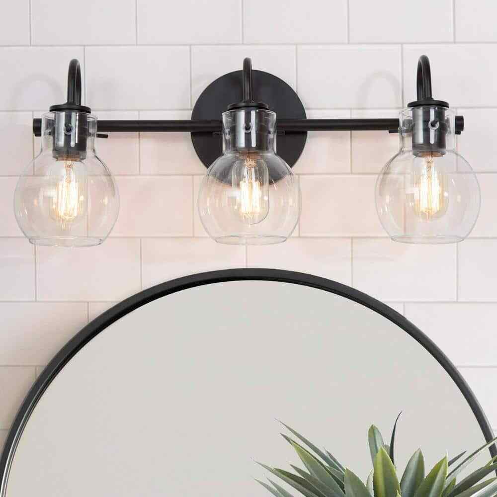 LNC 22 in. 3-Light Modern Black Bathroom Vanity Light w/Clear Glass Globe Shades