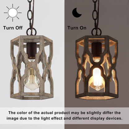 LNC Rustic 1-Light Antique Brown Farmhouse Wood Chandelier Pendant Light