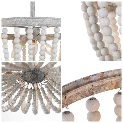 LNC 16 in. Modern Farmhouse Antique White Wood Beaded Semi-Flush Mount 3-Light