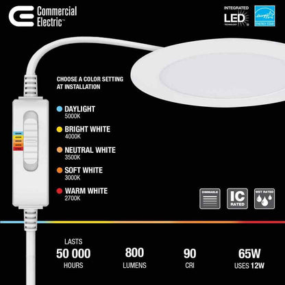 Commercial Electric Ultra Slim 6 in. Color Selectable Canless Recessed LED Kit