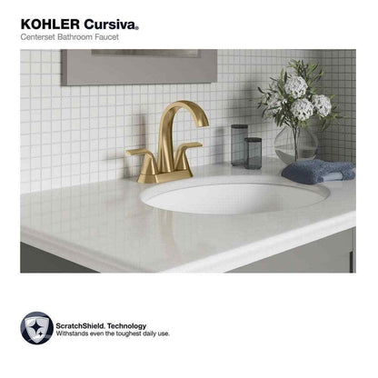 KOHLER Cursiva 4 in. Centerset Double Handle Bathroom Faucet in Vibrant Brass