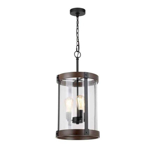 Hampton Bay Collier 3-Light Matte Black and Darker Brown Outdoor Pendant Light
