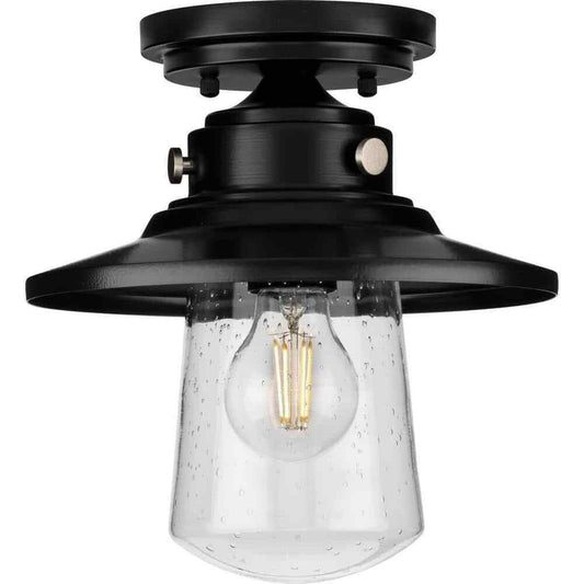 Progress Lighting TremontMatte Black Clear Seeded Glass Semi-Flush Ceiling Light
