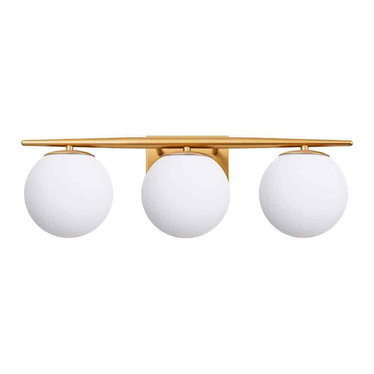 RRTYO Kara 21.97 in. 3-Light Gold Vanity Light with Milky White Glass Ball Shade