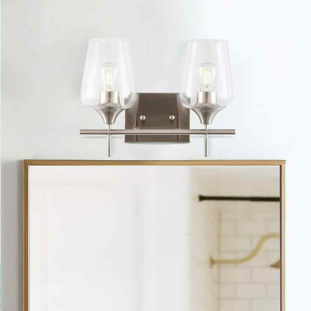Merra 2-Light Brushed Nickel Wall Sconce Vanity Lights with Glass Shade
