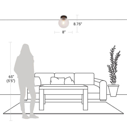 Hampton Bay Walsh 8 in. 1-Light Black Flush Mount with Prismatic Glass Shade