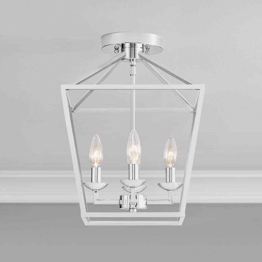 Home Decorators Weyburn 16.5 in 4-Light Polished Chrome Lantern Semi-Flush Mount