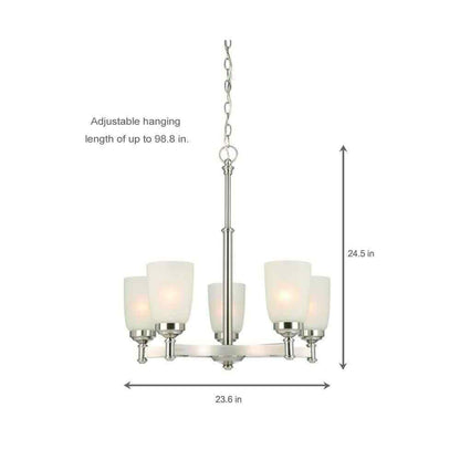 Hampton Bay 5-Light Brushed Nickel Chandelier with Frosted Glass Shades