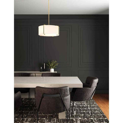 Home Decorators Brookley 4-Light Brushed Gold Pendant w/ White Fabric Shade