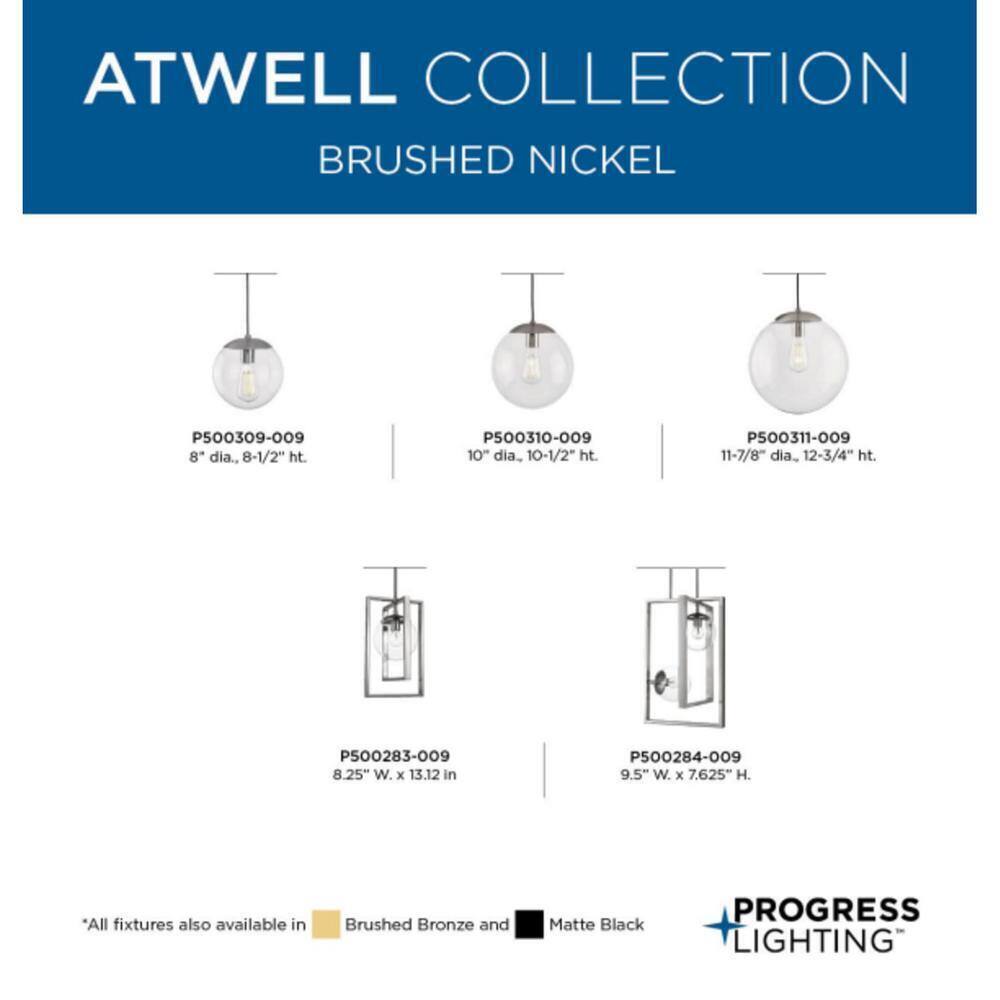 Progress Lighting Atwell Brushed Nickel Clear Glass Globe Pendant Hanging Light
