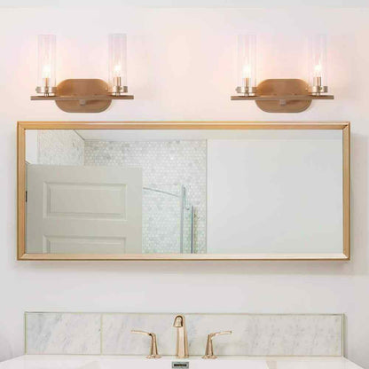 LNC Modern Brass Gold 2-Light Candlestick Vanity Light with Clear Cylinder Shade