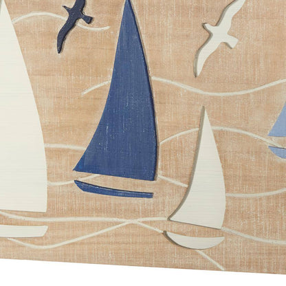 Litton Lane Wood Brown Sail Boat and Seagull Wall Decor Art Picture
