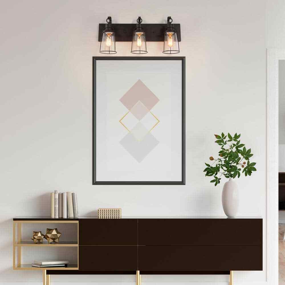 Uolfin Farmhouse Bronze Vanity Light Bathroom Wall Sconce w/ Glass Shades
