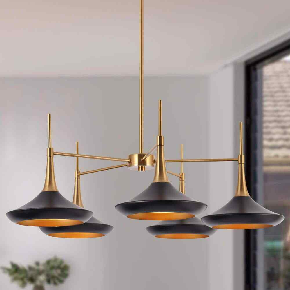 LNC Modern Matte Black Island Chandelier w/ Bell Metal Shades