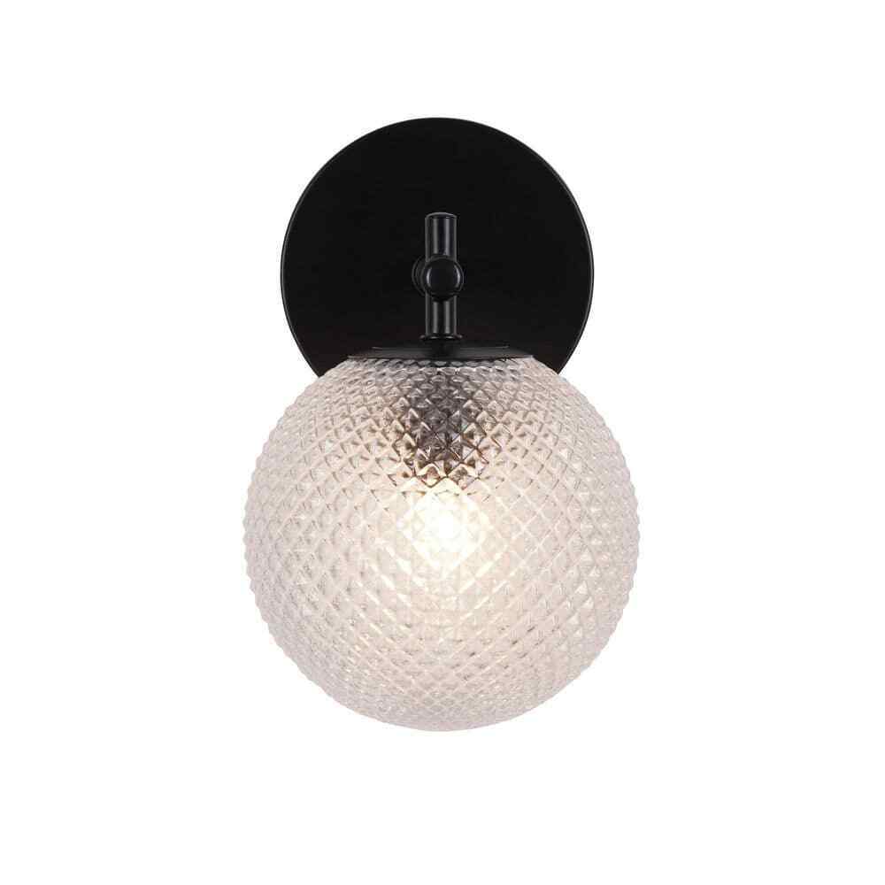 Hampton Bay Walsh 1-Light Black Wall Sconce Light with Prismatic Glass Shade