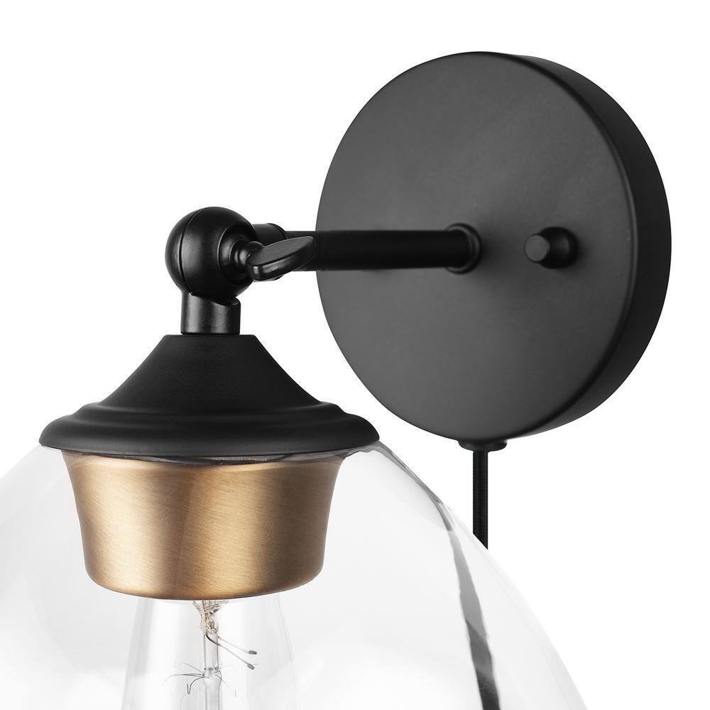 Globe Electric Matte Black and Gold Plug-In or Hardwire Wall Sconce w/ 6 ft Cord