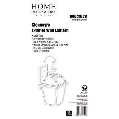 Glenneyre 20.25 in. Matte Black French Quarter Gas Style Outdoor Wall Lantern
