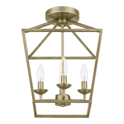 Home Decorators Weyburn 16.5 in. 4-Light Brushed Brass Lantern Semi-Flush Mount