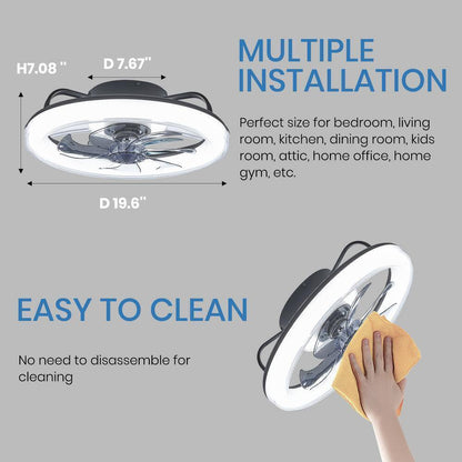 ANTOINE 20 in. Indoor Black Ceiling Fan w/ LED Dimmable Light Low Profile Flush