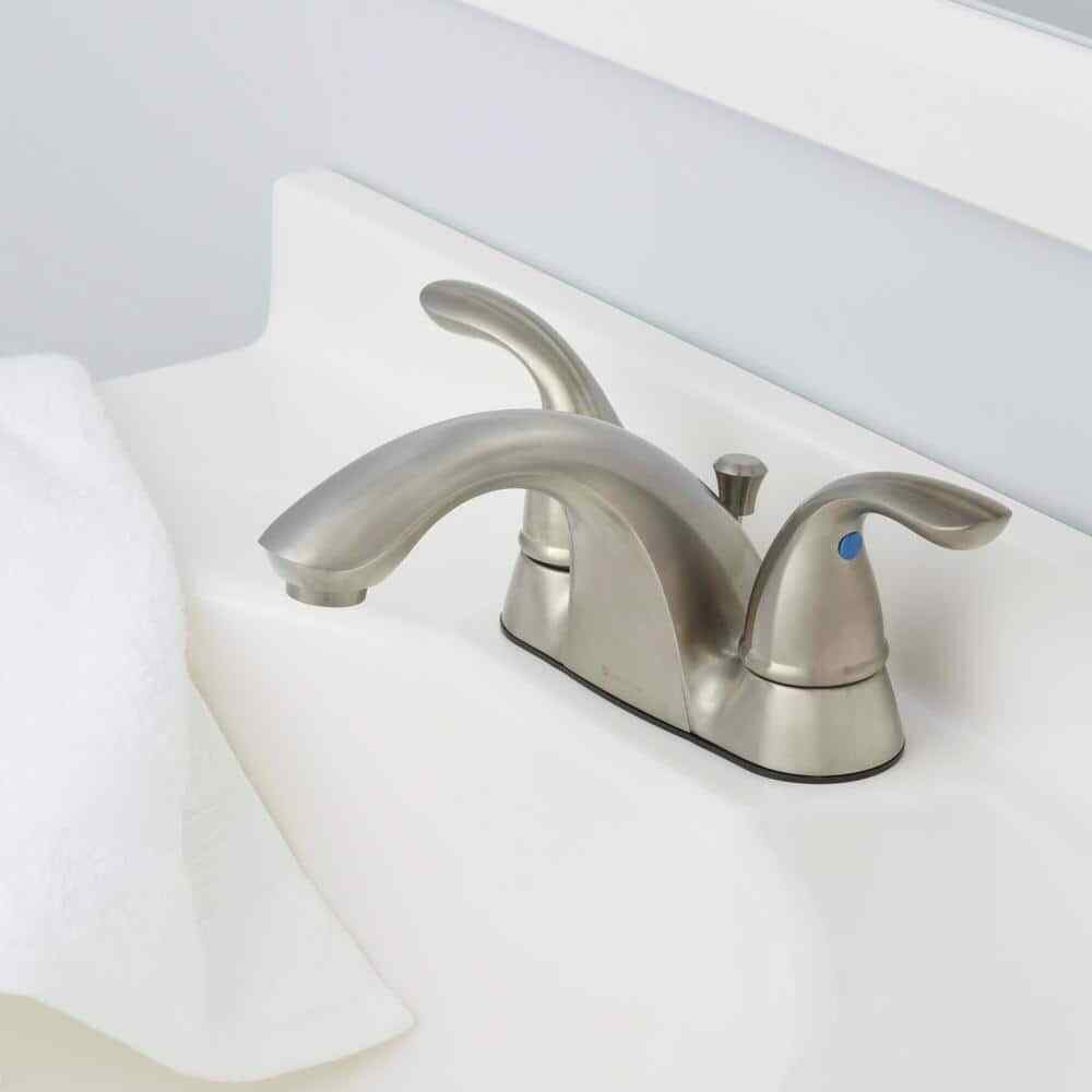 Glacier Bay 4 in. Centerset 2-Handle Low-Arc Bathroom Faucet in Brushed Nickel