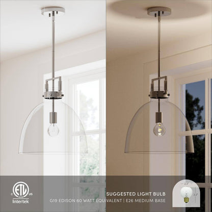 Nathan James Leigh Chrome Indoor Ceiling Hanging Pendant Light w/ Clear Glass