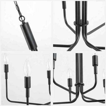 LALUZ Modern Black Candlestick Oblong Farmhouse Irregular Pendant, 6 Light