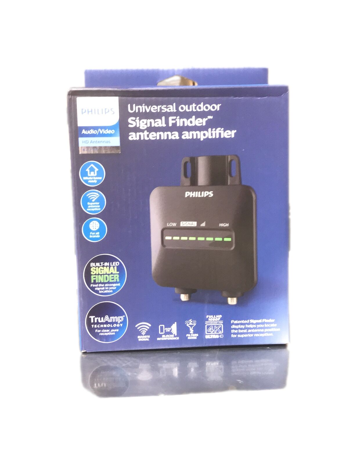 Philips Universal Outdoor HDTV Antenna Amplifier Built-In Signal Strength Meter