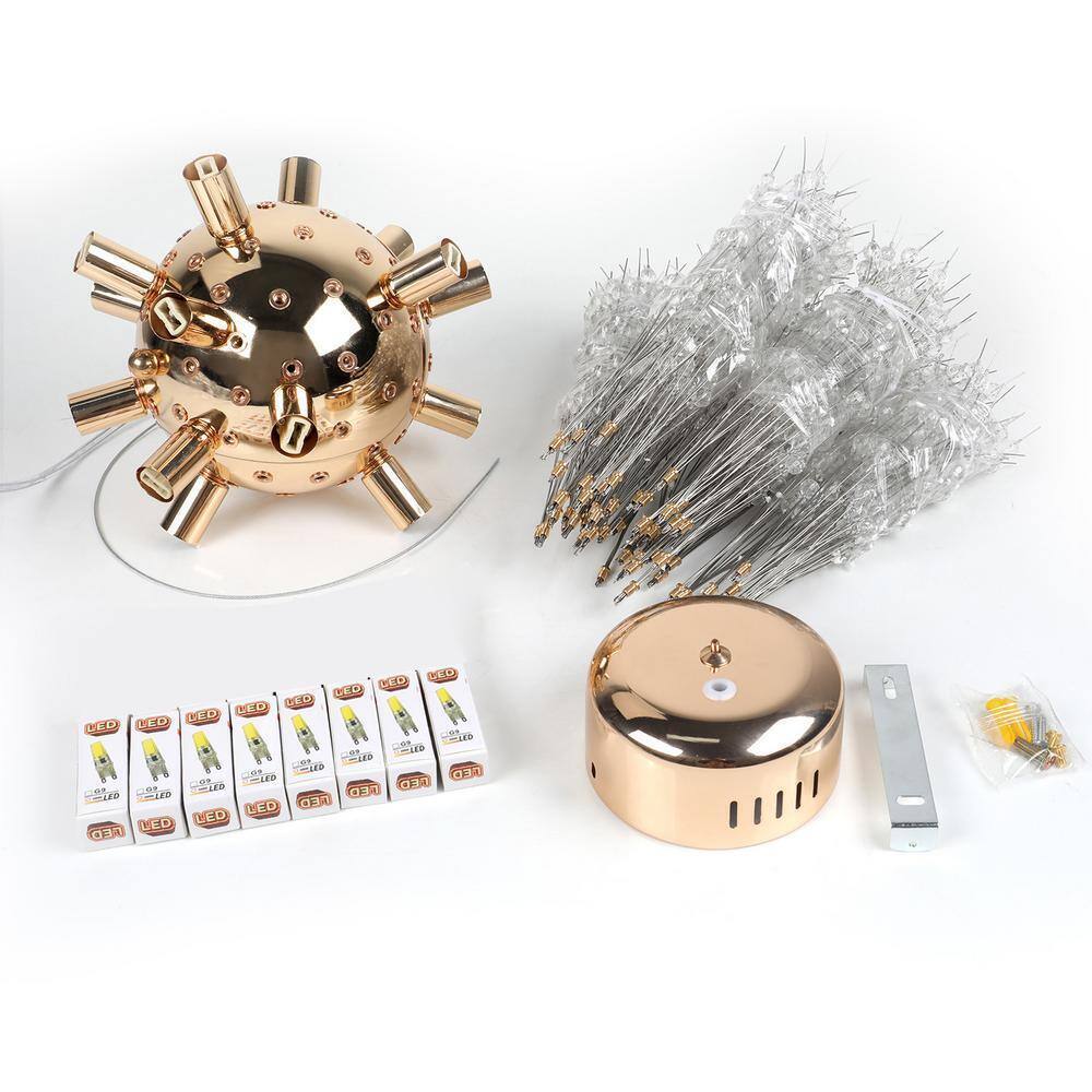 LamQee 8-Light 15.7 in. Gold Dandelion Firework Chandelier Crystal Pendant Light