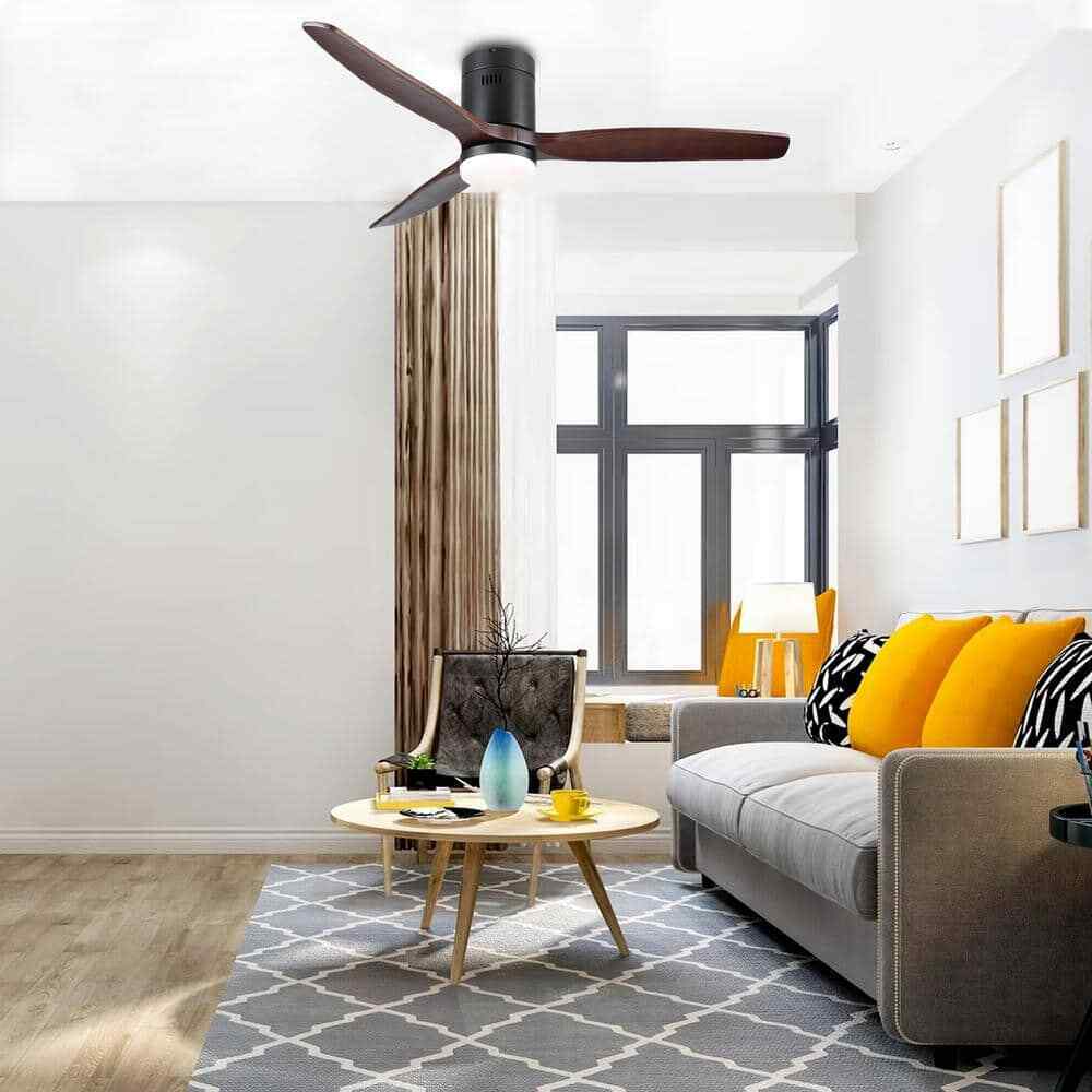 PUDO 52 in 1-LIght Black Integrated LED Indoor Ceiling Fan Lighting w/ Remote