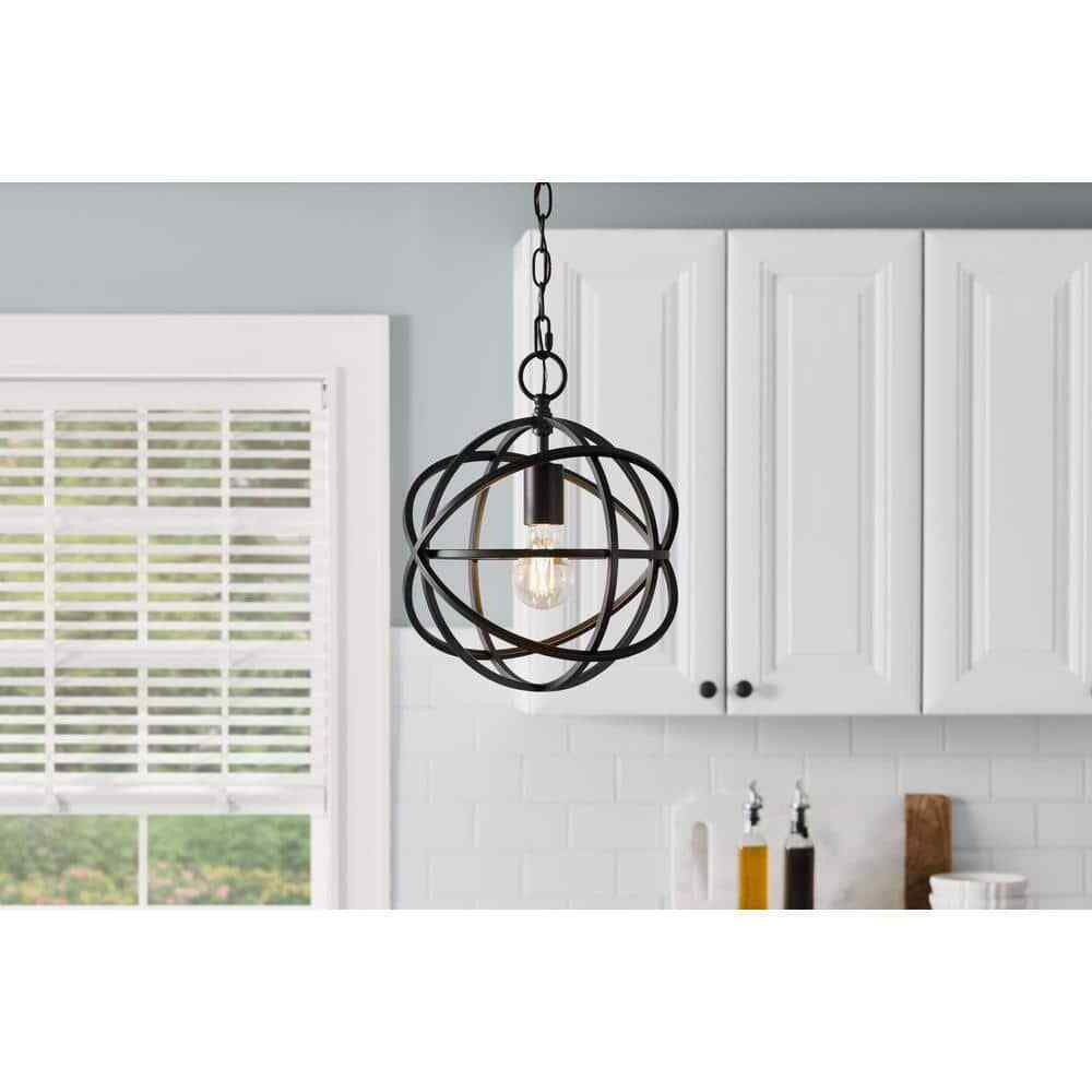 Home Decorators Collection Sarolta Sands 1-Light Black Orb Cage Pendant Light