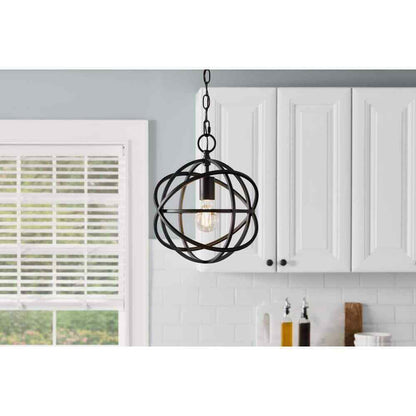 Home Decorators Collection Sarolta Sands 1-Light Black Orb Cage Pendant Light