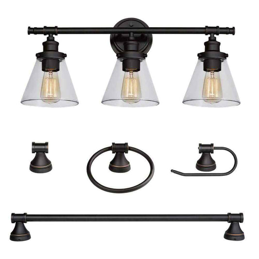 Globe Electric Parker 3-Light Oil Rubbed Bronze 5-Piece Bath Light Set