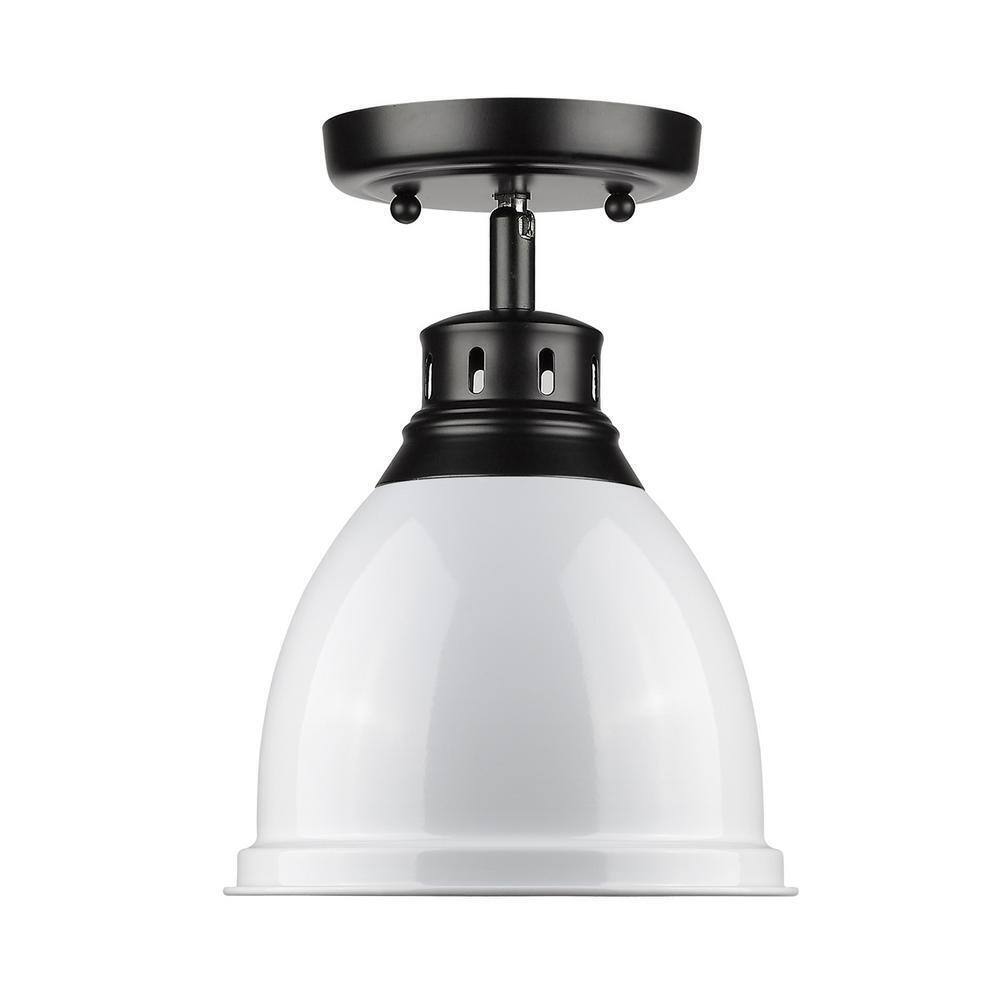 Golden Lighting Duncan Collection 1-Light Black Flush Mount with White Shade