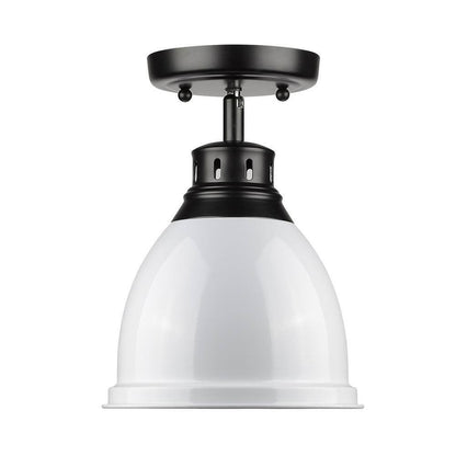 Golden Lighting Duncan Collection 1-Light Black Flush Mount with White Shade