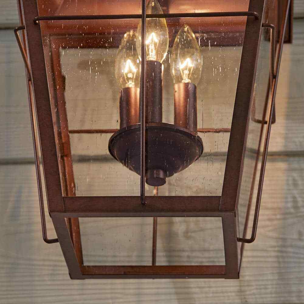 Hampton Bay Warwick 28" Aged Copper Finish Hardwired Wall Lantern Seeded Glass