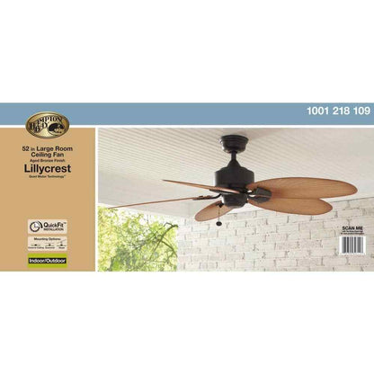 Hampton Bay Lillycrest 52 in. Indoor/Outdoor Aged Bronze Ceiling Fan