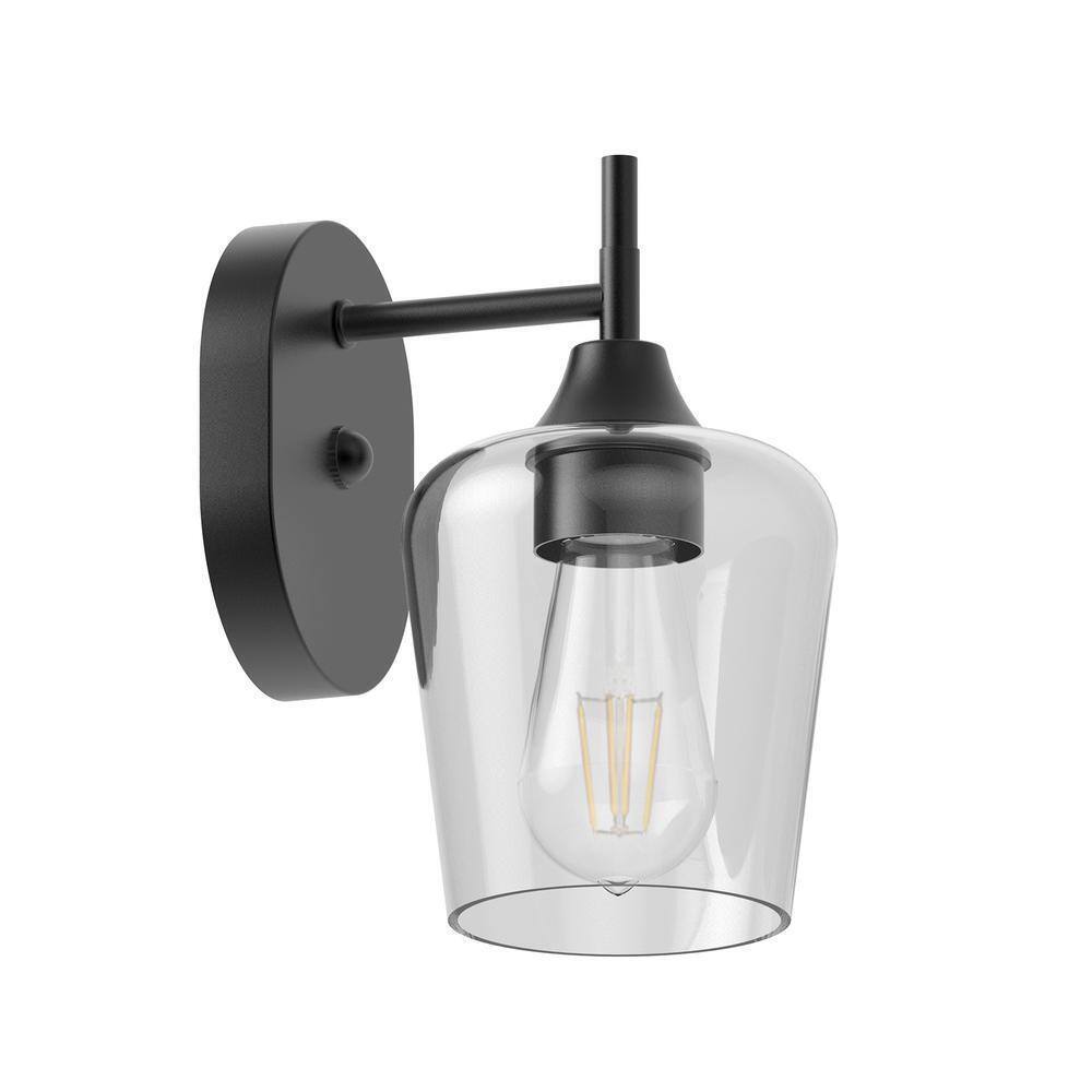 Hampton Bay Pavlen 5.5 in. 1-Lights Black Sconce with Clear Glass Shade