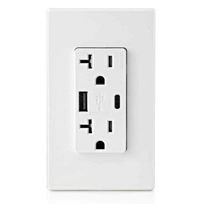 Leviton 20 Amp Tamper Resistant Duplex Outlet w/ Type A and C USB Chargers White