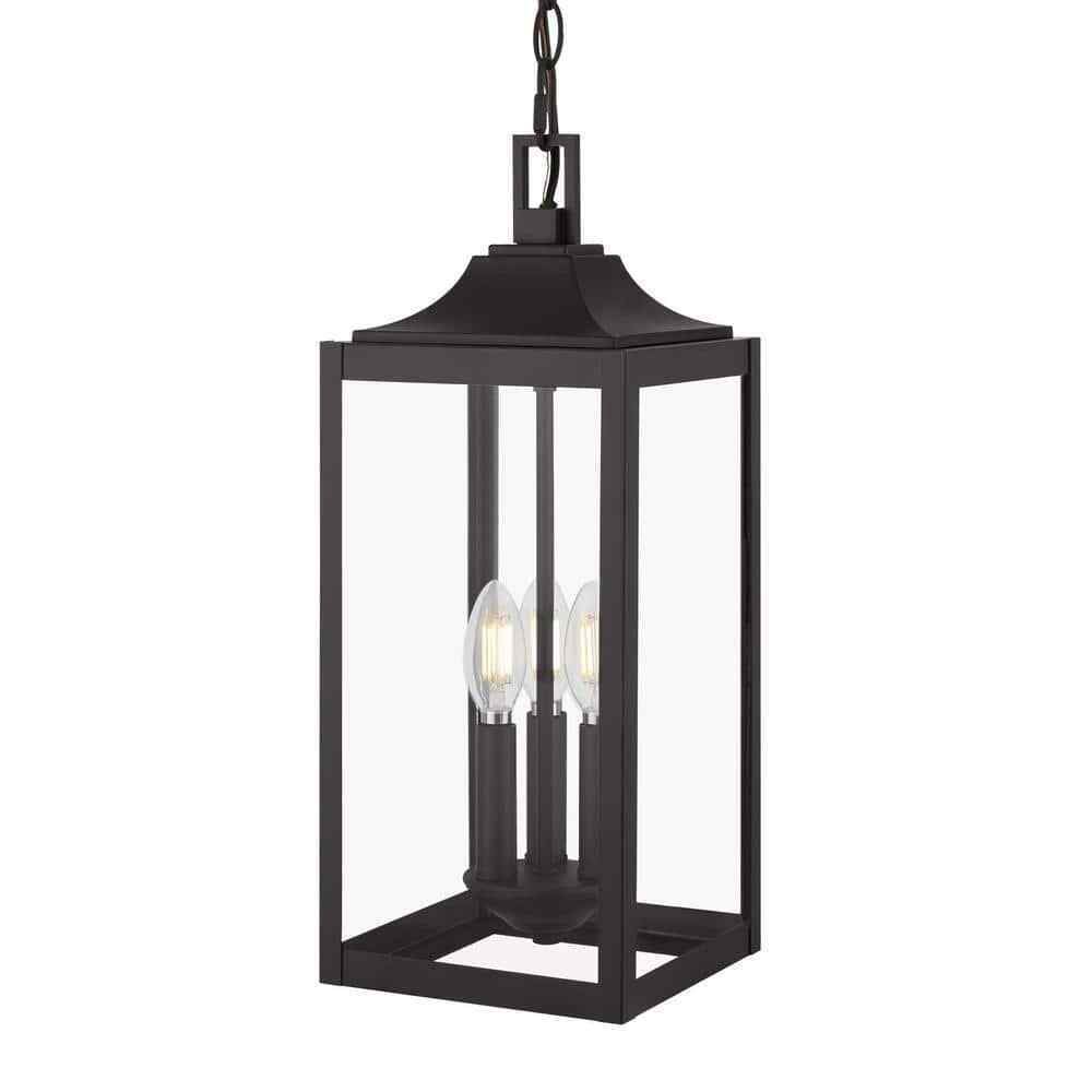 Home Decorators Havenridge 3-Light Matte Black Outdoor Hanging Pendant Light