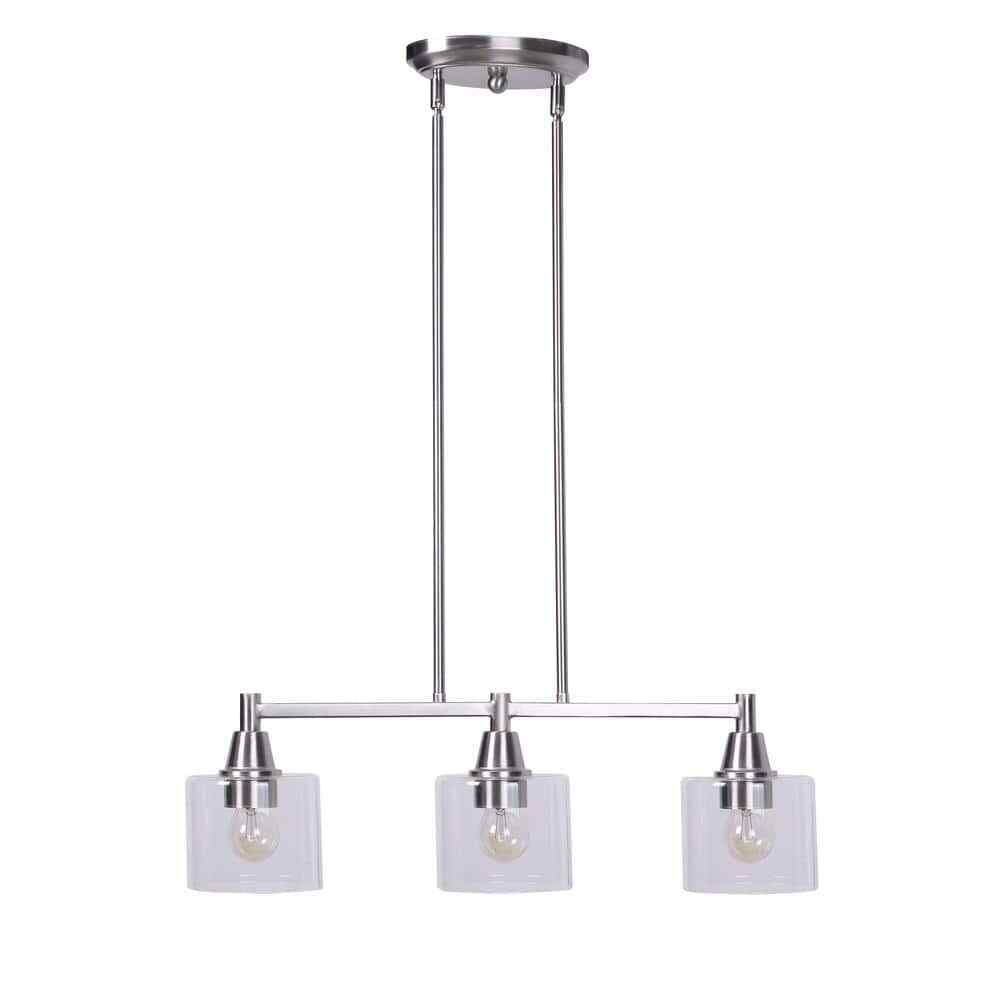 Hampton Bay Oron 3-Light Brushed Nickel Linear Island Pendant Hanging Light