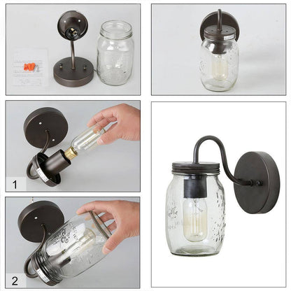 LNC Modern Farmhouse Oil-Rubbed Bronze Wall Sconce with Mason Jar Glass Shade
