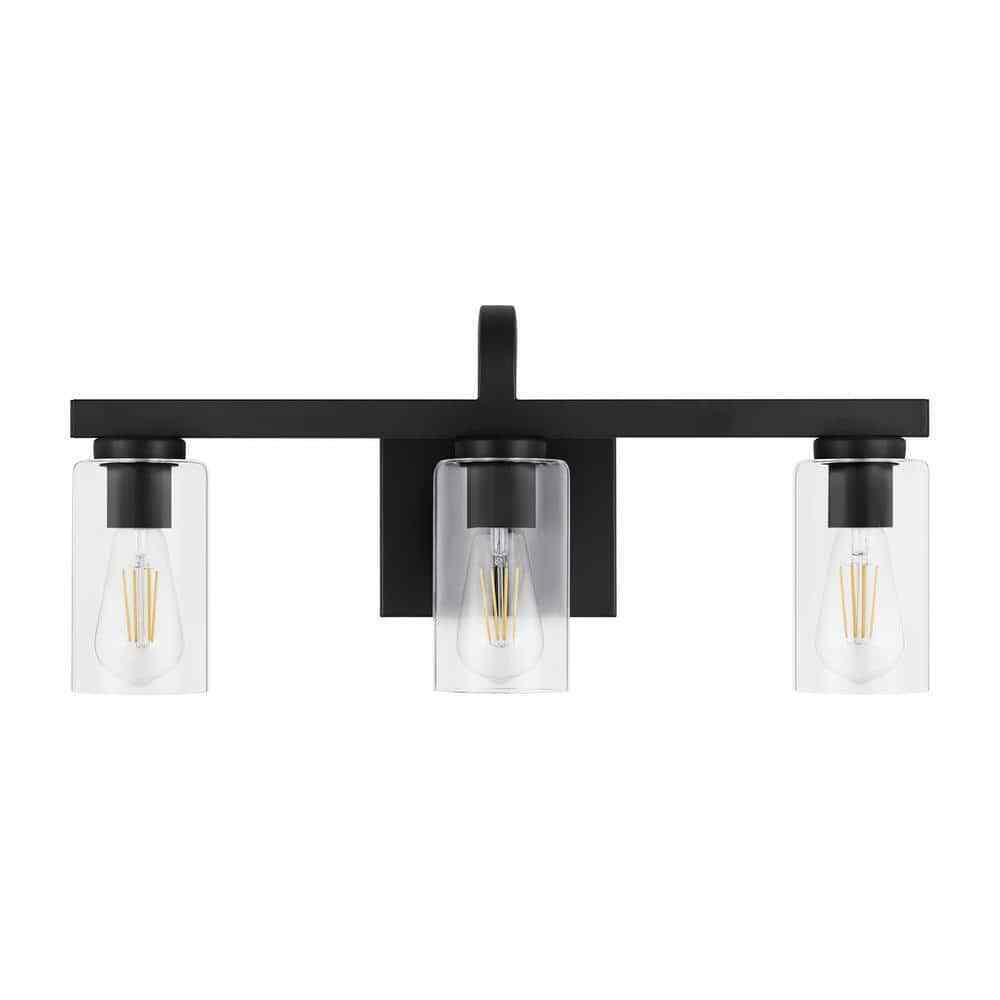 Hampton Bay Kendall Manor 22 in. 3 Light Matte Black Bathroom Vanity Light