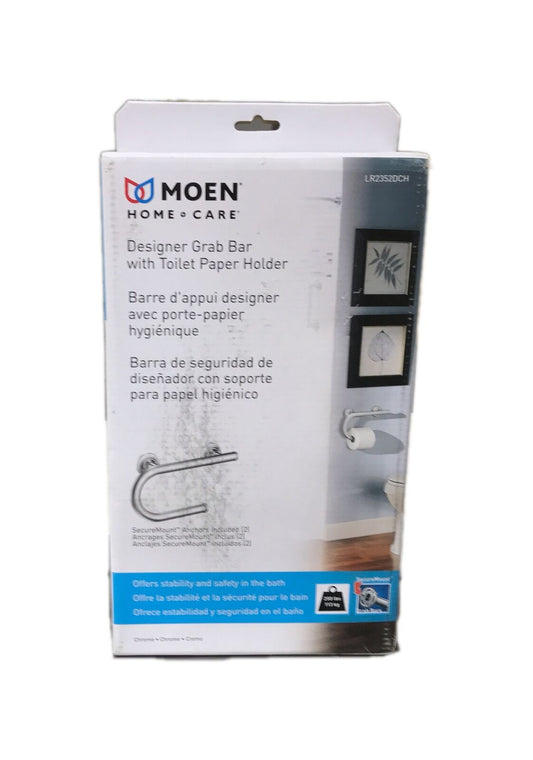 MOEN Home Care 8 in. x 1 in. Screw Grab Bar w/ Integrated Paper Holder in Chrome