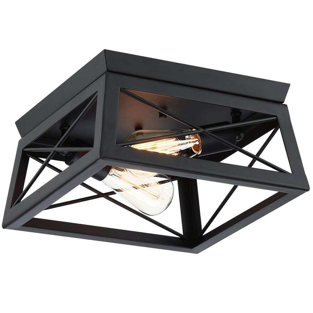Pia Ricco 12 in. 2-Light Matte Black Flush Mount