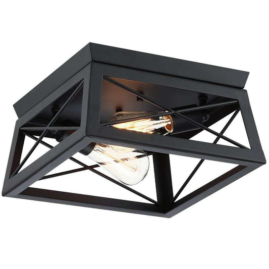 Pia Ricco 12 in. 2-Light Matte Black Flush Mount