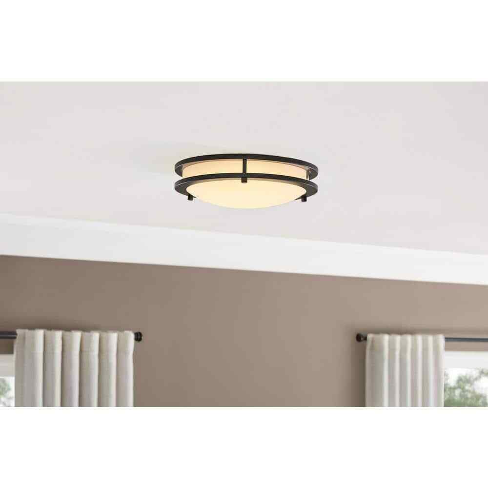 Hampton Bay Flaxmere 12 in. Bronze Dimmable LED Flush Mount Ceiling Light